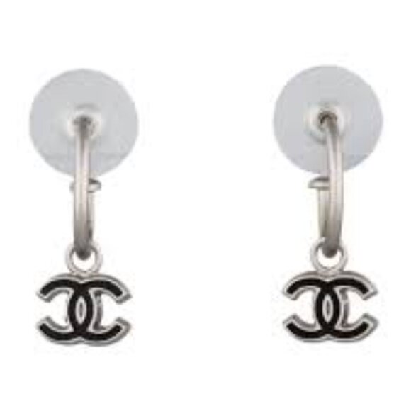 #55a - Authentic Chanel Earrings Coco Mark GP Plated Champagne Gold Black Ladies - Picture 15 of 16